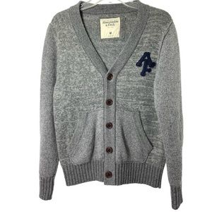 Abercrombie & Fitch Letterman Cardigan Sweater Wool Cashmere Gray